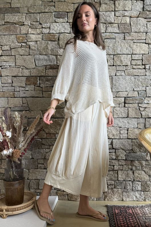 Conrad Grunge Loose Cotton Knit Panna Cotta
